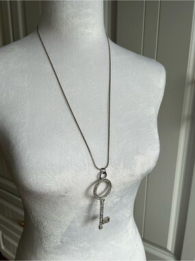 Long Silver Key Pendant Necklace